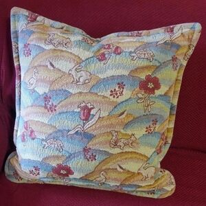 Forest Friends Rainbow Tapestry Chair Sofa Throw Pillow Feather Down 18" Square